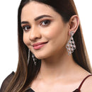 Pink American Diamond Rhodium-Plated with Silver-Tone Studded Leaf Shaped Drop Earrings