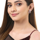 Red American Diamond Triangular Shaped Rhodium-Plated with Silver-Tone Studs Earrings