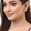 Pink American Diamond Triangular Shaped Rhodium-Plated with Silver-Tone Studs Earrings