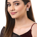 Pink American Diamond Triangular Shaped Rhodium-Plated with Silver-Tone Studs Earrings