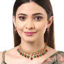 Designer Meena Work Gold Plated Necklace Set With Earrings