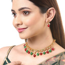 Designer Meena Work Gold Plated Necklace Set With Earrings