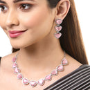 Rhodium-Plated with Silver-Tone Pink American Diamond Studded Jewellery Set