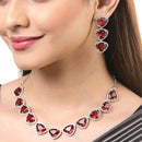 Rhodium-Plated with Silver-Tone Triangular Red & White American Diamond Studded Jewellery Set