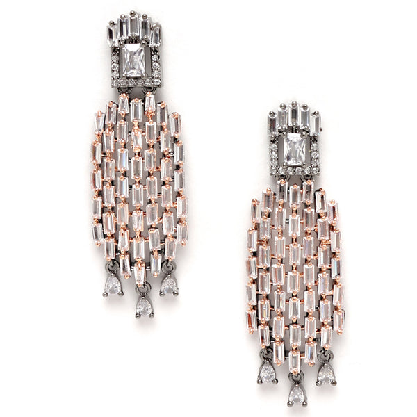 White Contemporary Rose Gold-Plated Gunmetal Toned Drop Earrings