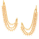 Gold-Toned White Drop Beaded Layered Gold-Plated Earring Chain