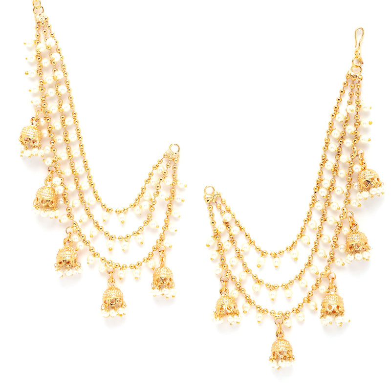 White Floral Shaped Gold-Plated Half Hoop Earrings