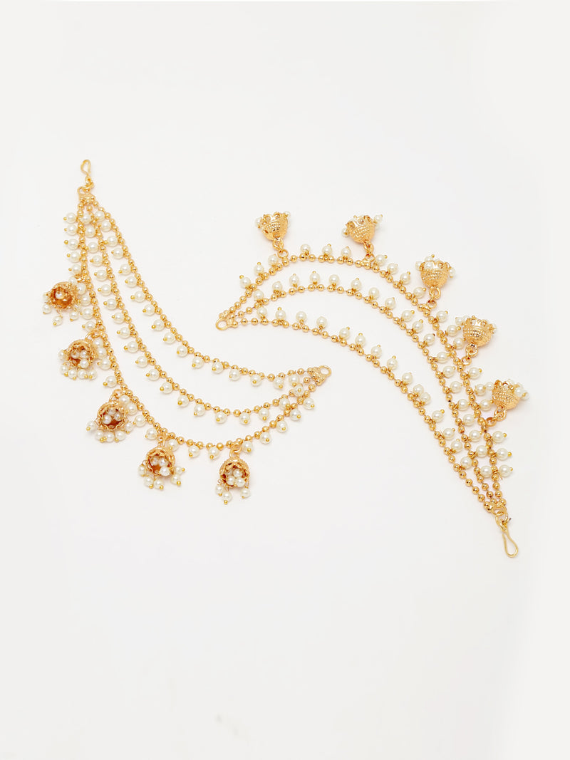 White Floral Shaped Gold-Plated Half Hoop Earrings