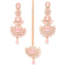 Rose Gold-Plated Pink American Diamond Studded Maang Tikka  With Earring