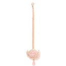 Rose Gold-Plated Pink American Diamond Studded Maang Tikka  With Earring