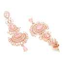 Rose Gold Plated Pink American Diamond Bead Drops Ethnic Maang Tikka & Earring