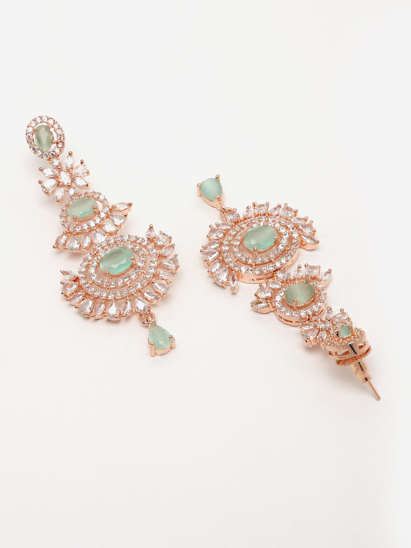 Rose Gold-Plated Green American Diamond Studded Contemporary Head Jewellery With Earring