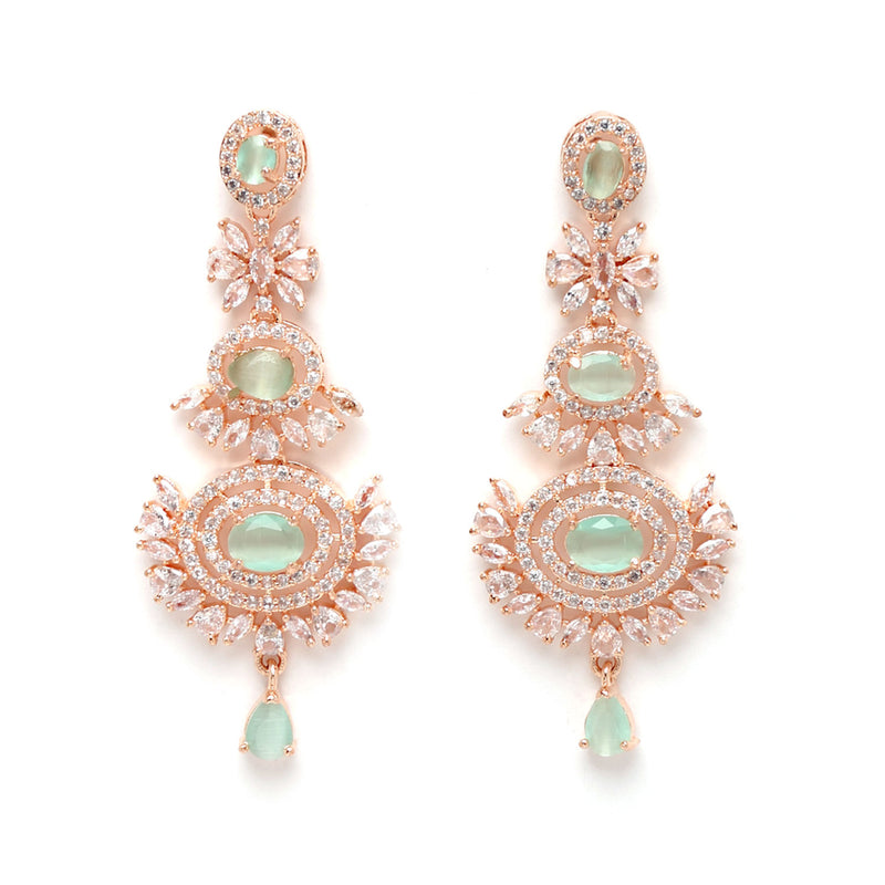 Rose Gold-Plated Sea Green American Diamond Studded Maang Tikka  With Earring
