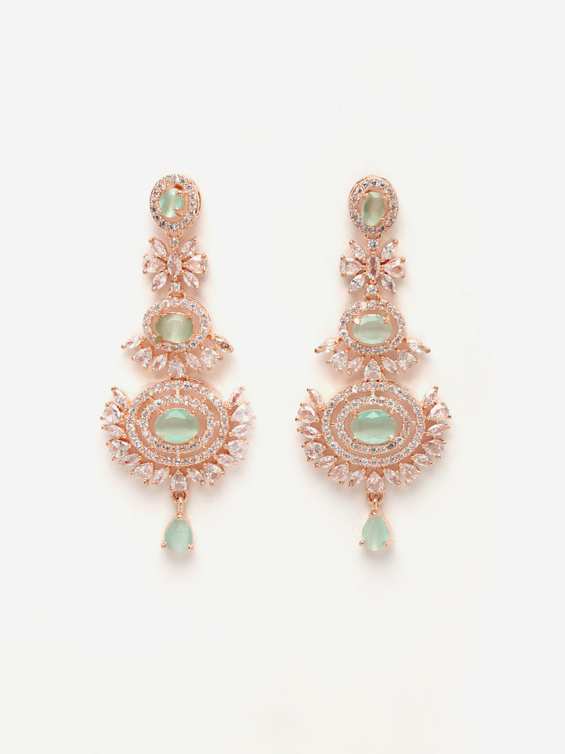 Rose Gold-Plated Green American Diamond Studded Contemporary Head Jewellery With Earring