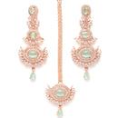 Rose Gold-Plated Sea Green American Diamond Studded Maang Tikka  With Earring