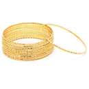Gold Plated Set Of 12 Traditional Classic Textured  Bangle Set