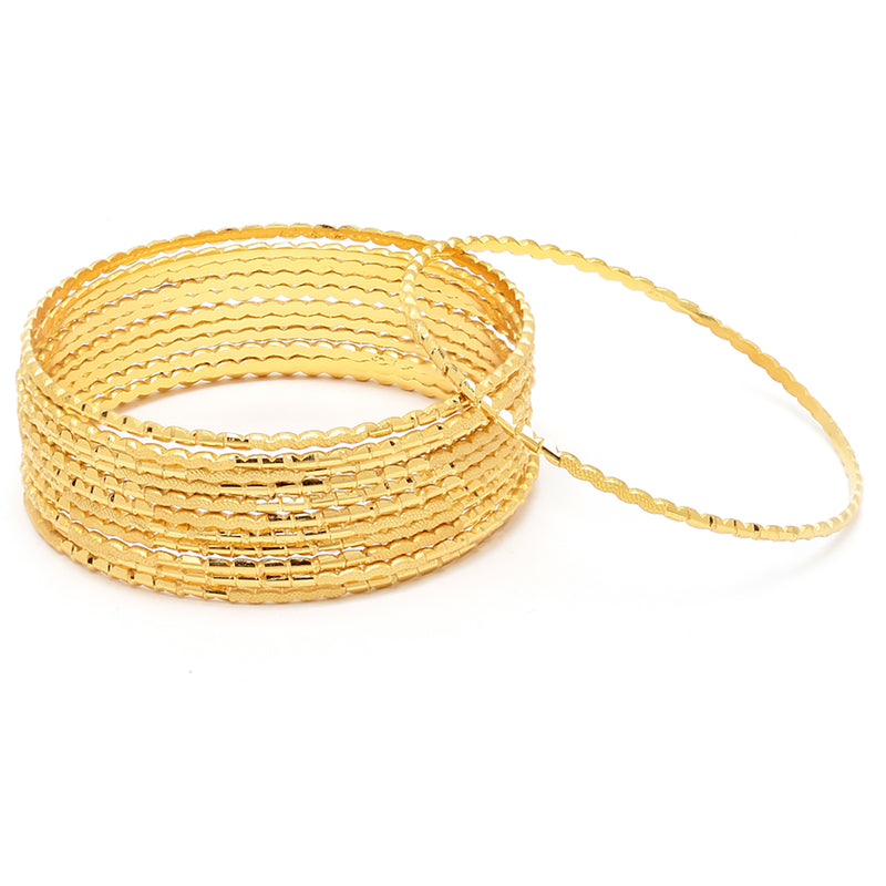 Gold Plated Set Of 12 Traditional Classic Textured  Bangle Set