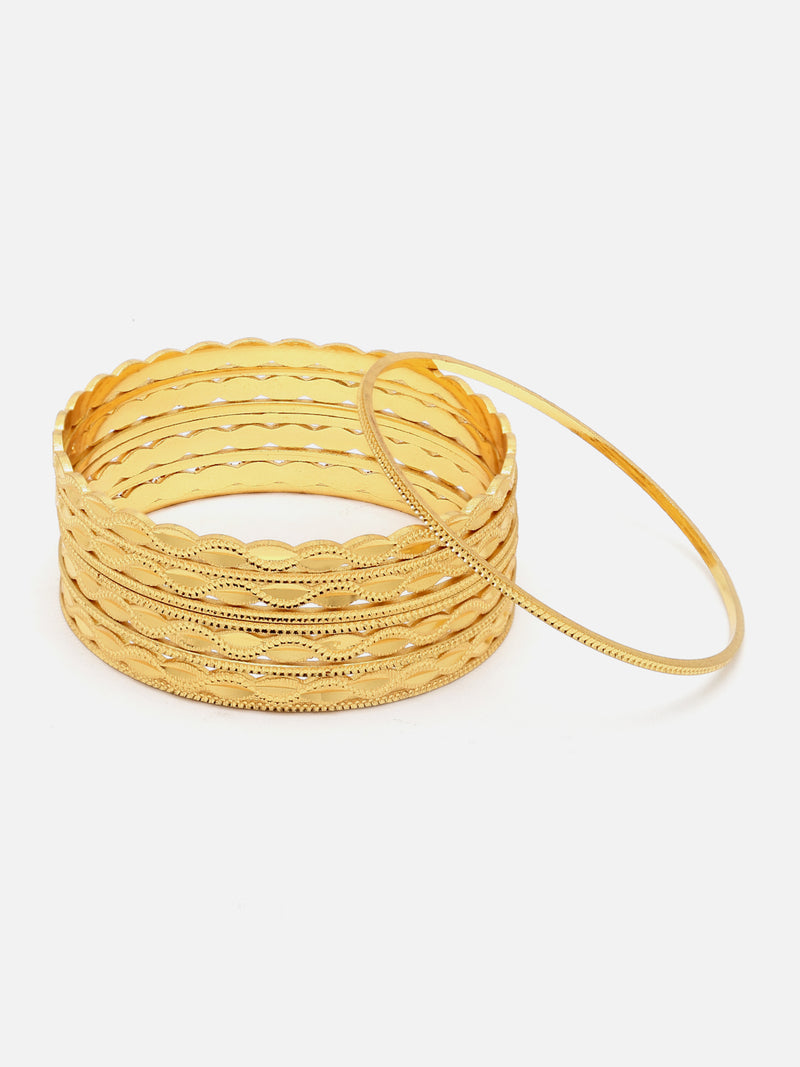 Set of 10 Gold-Plated Textured Handcrafted Bangles