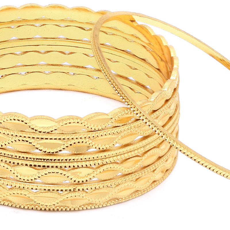 Set of 10 Gold-Plated Textured Handcrafted Bangles