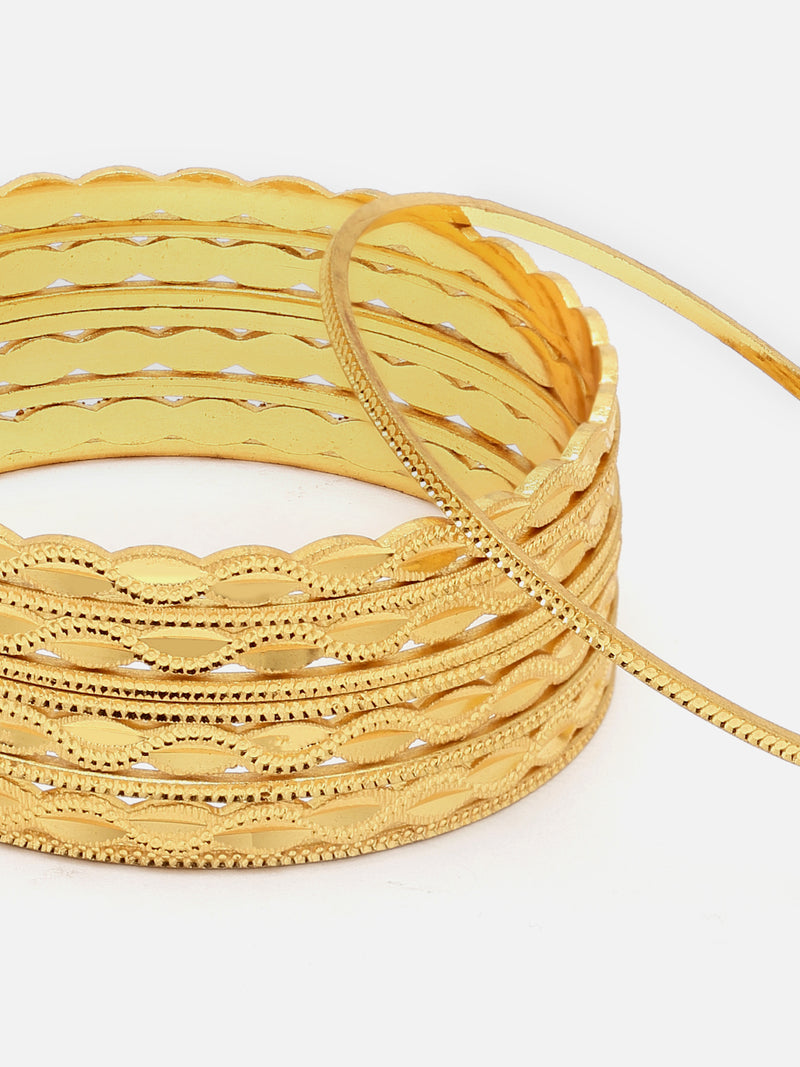 Set of 10 Gold-Plated Textured Handcrafted Bangles