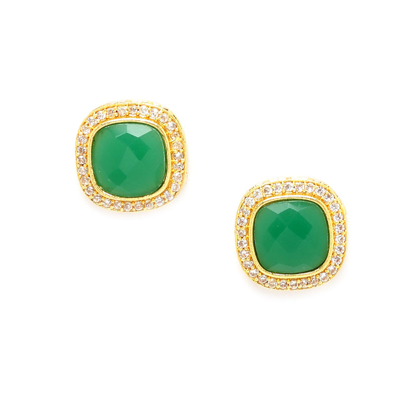 White Pearl Beaded with Green American Diamond Stone Gold-Plated Jewellery Set