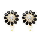 Rhodium-Plated with Oxidized Silver-Tone Black & White Stones-Studded & Pearl-Beaded Jewellery Set