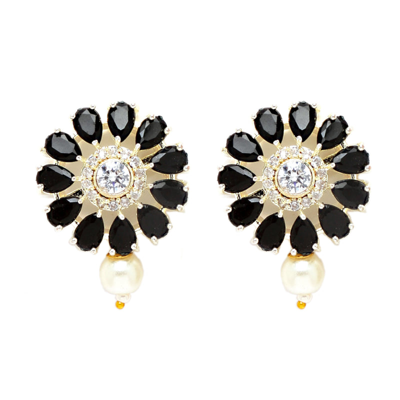 Rhodium-Plated with Oxidized Silver-Tone Black & White Stones-Studded & Pearl-Beaded Jewellery Set