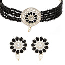 Rhodium-Plated with Oxidized Silver-Tone Black & White Stones-Studded & Pearl-Beaded Jewellery Set
