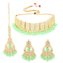 Meenakari Choker Gold-Plated Sea Green & White Kundan-Studded & Beaded Jewellery Set