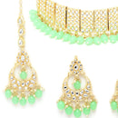 Meenakari Choker Gold-Plated Sea Green & White Kundan-Studded & Beaded Jewellery Set