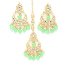 Meenakari Choker Gold-Plated Sea Green & White Kundan-Studded & Beaded Jewellery Set