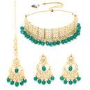 Teal Blue Gold-Plated Kundan Studded Jewelry Set