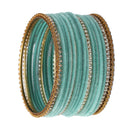 Gold-Plated Turquoise Blue Matte Finish Velvet White American Diamonds Studded Bangles Set Of 36