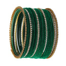 Gold-Plated Green Matte Finish Velvet White American Diamonds Studded Bangles (Set Of 36)