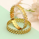 Gold-Plated Brass Dual Tone Leaf Textured White American Diamond Studded Bangles (Set Of 2)