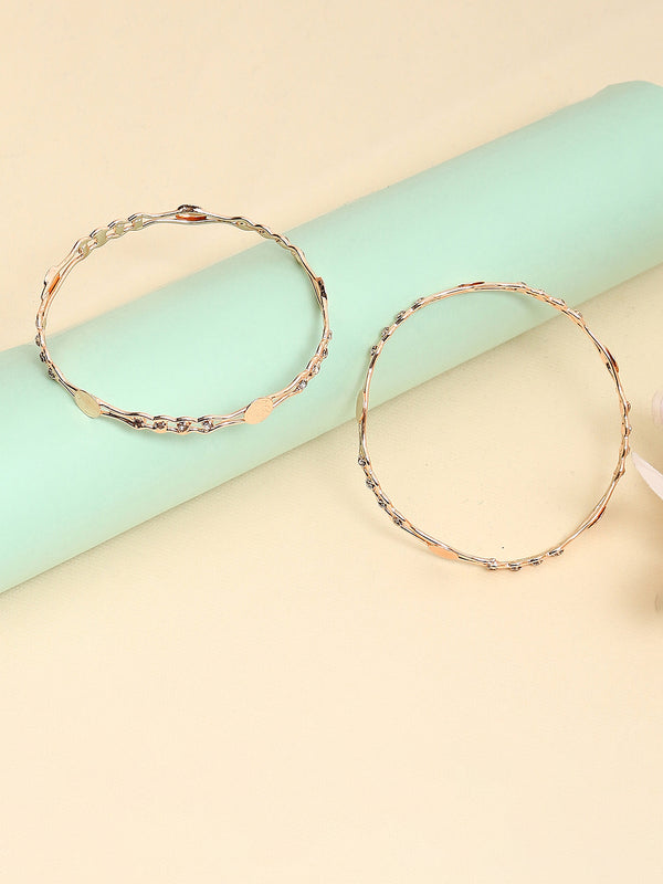 Rose Gold-Plated White American Diamond studded Temple Coin Bangles Jewellery Set (Set Of 2)