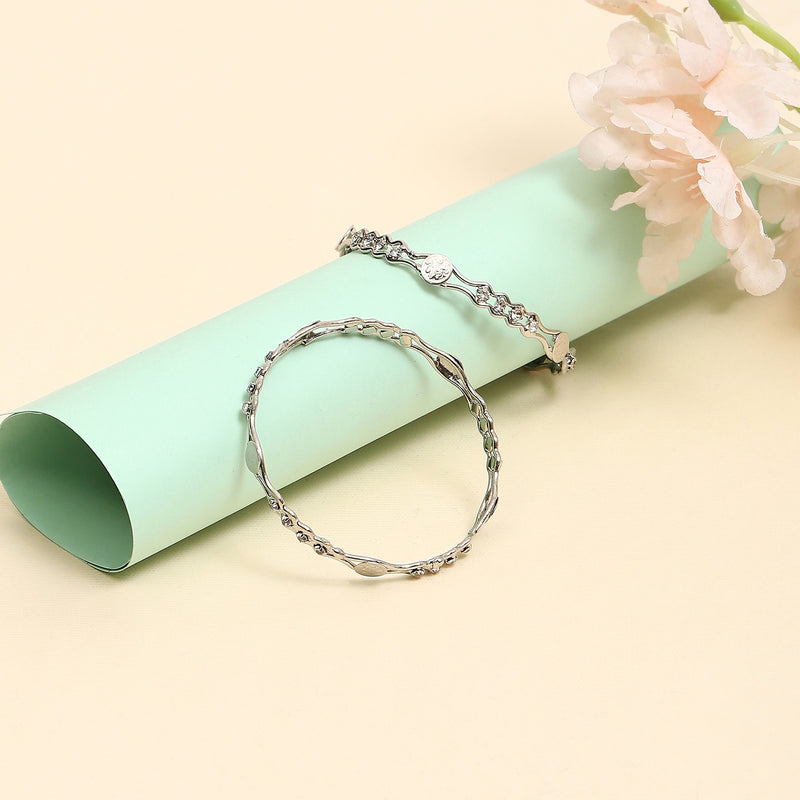 Oxidised Silver-Plated White American Diamond studded Temple Coin Bangles Jewellery Set (Set Of 2)