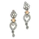 Rhodium-Plated Orange American Diamond Studded Floral & Leaf Shaped Necklace with Earrings Jewellery Set