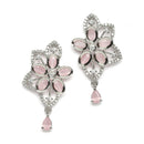 Rhodium-Plated Pink American Diamond Studded Floral & Paisley Shaped Necklace with Earrings Jewellery Set