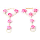 Gold-Plated Pink & White Pearl Gota Patti Flower Jewellery Set Combo ( Haldi, Mehndi, Bridal Shower )