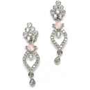 Rhodium-Plated Pink American Diamond Studded Floral & Leaf Shaped Necklace with Earrings Jewellery Set