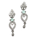 Rhodium-Plated Sea Green American Diamond Studded Floral & Leaf Shaped Necklace with Earrings Jewellery Set
