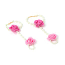 Pink & White Gold-Plated Pearl Gota Patti Flower Jewellery Set Combo