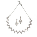 Rhodium-Plated Pink American Diamond Studded Necklace With Earrings Jewellery Set