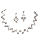 Rhodium-Plated Pink American Diamond Studded Necklace With Earrings Jewellery Set