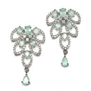Rhodium-Plated Sea Green American Diamond Studded Leaf Shaped Necklace with Earrings Jewellery Set