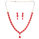 Stylish Temple Gold-Plated Red American Diamond-Studded Jewellery Set
