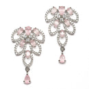 Rhodium-Plated Pink American Diamond Studded Leaf Shaped Necklace with Earrings Jewellery Set