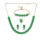 Flower Shaped Green & Gold Plated American Diamond Studded Handcrafted Jewellery Set Combo