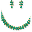 Flower Shaped Green & Gold Plated American Diamond Studded Handcrafted Jewellery Set Combo